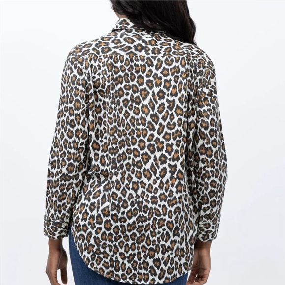 THE GREAT Heritage Leopard Post Top Button Front Sz 3/ L White Black Brown - Picture 11 of 12